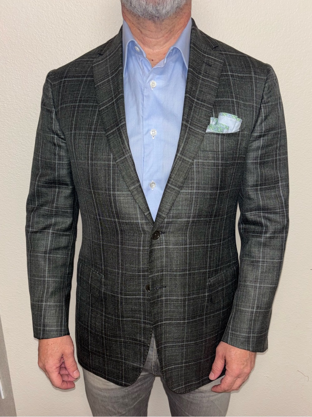 Men's Green Plaid Two-Button Sport Coat